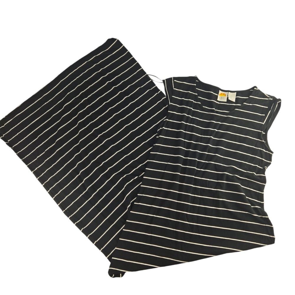 C&C California Womens Small Black Striped Sleeveless Stretch Long Dress‎